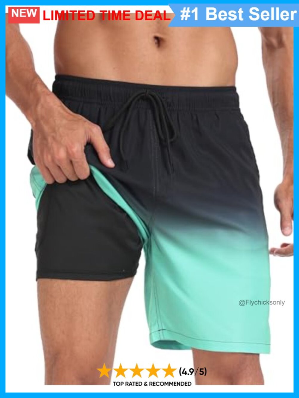 Men's Quick Dry Swim Trunks Compression Liner 4 Pockets 7 Inseam Board Shorts
